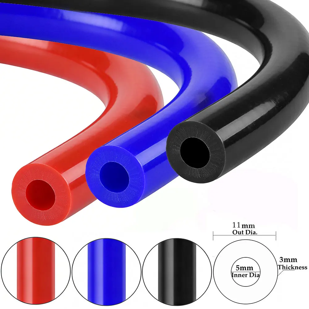 5x11mm Inner Diameter 3mm Thickness 3mm Blue Red Black Car Vacuum Silicone Hose Universal Racing Line Pipe Tube 1/2/3/5/10meters