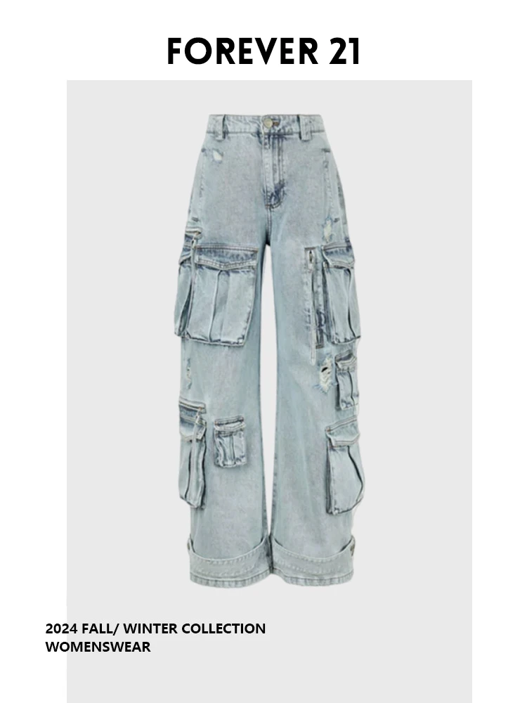 

Forever 2 Workwear Sle Multi-ket Straight Leg Wide Leg Jeans Women's Spring Autumn Loose Fit Denim Pants Casual Trousers