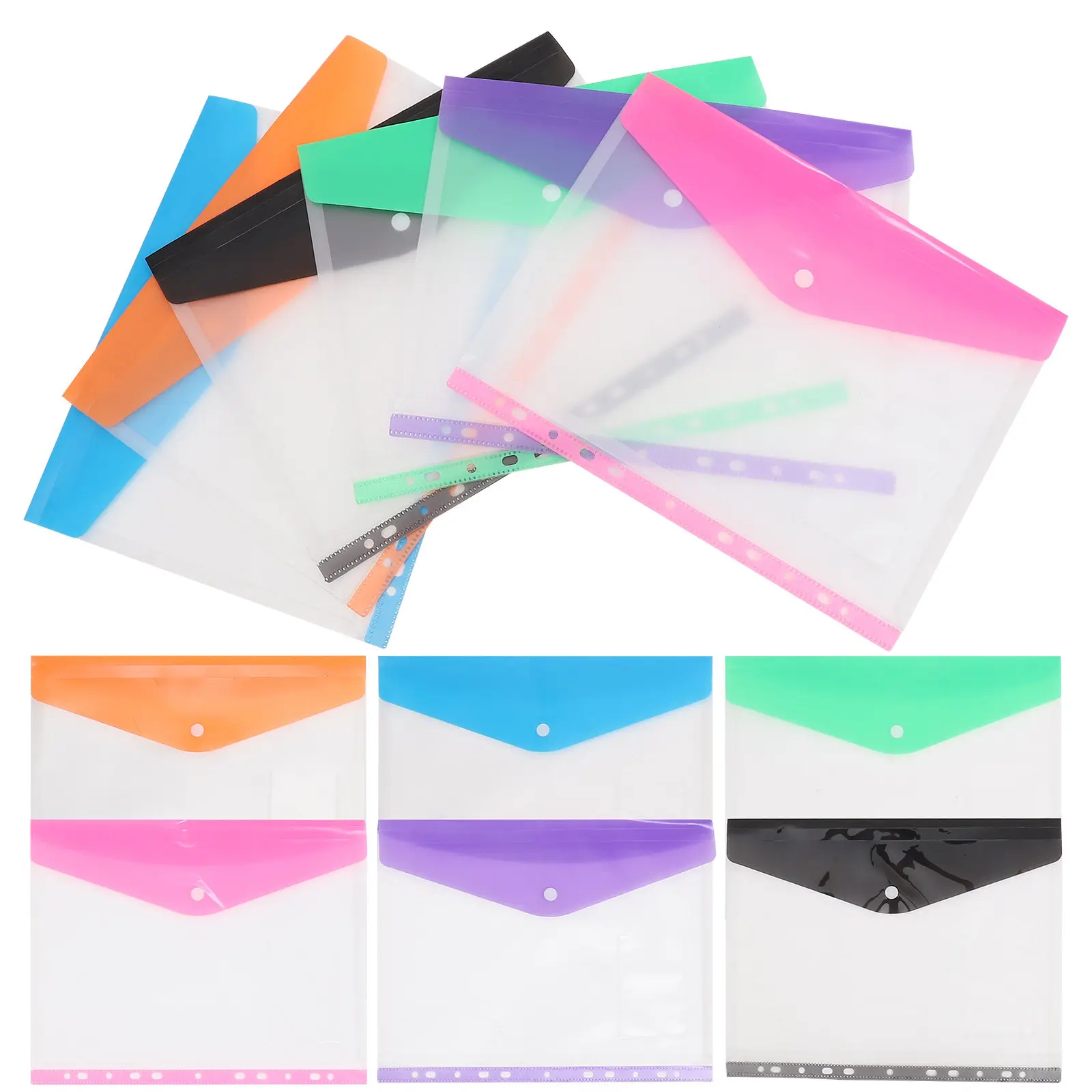 

12Pcs PP Document Bags Transparent Snap Button File Pouches for Office School Travel Organizing Files Storage Binder Dividers A4