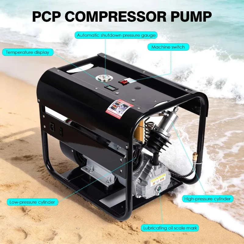 Double Cylinder Auto Stop 300bar 4500psi 30mpa Built-in Filter High Pressure Diving Hunting PCP Air Compressor For Tank