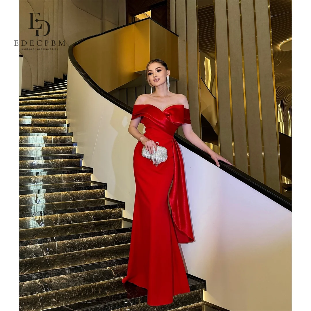 EDECPBM Satin Off The Shoulder Red Mermaid Evening Dress 2026 Prom Dress Elegant Formal Evening Customized Robes de Soirée
