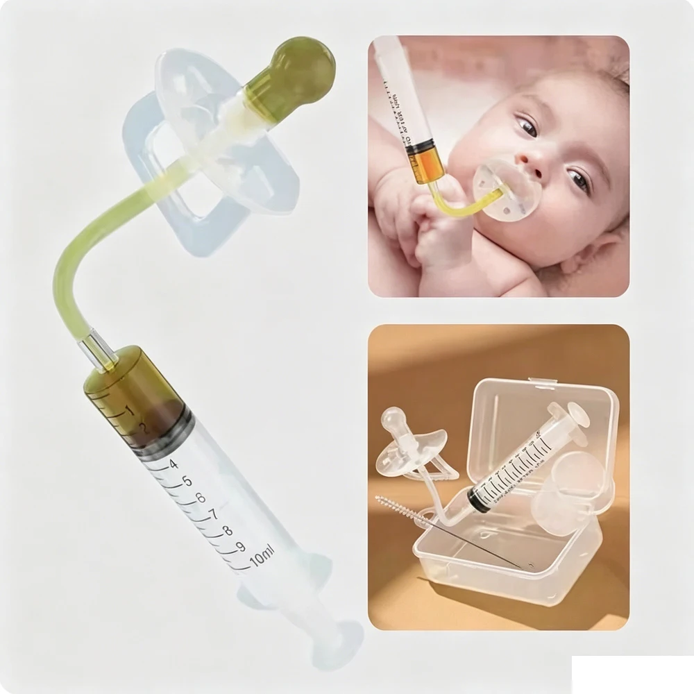 Baby Pacifier Medicine Dispenser Kit 10ml Oral Feeding Syringe Liquid Needle Feeder with Measuring Cup for Baby Babies