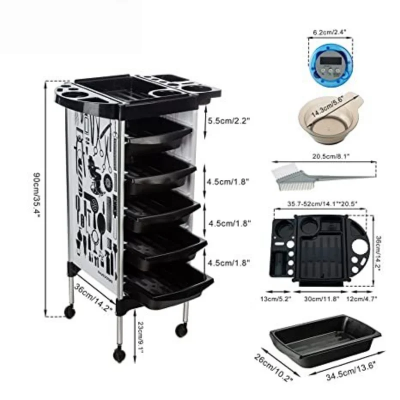 عربة صالون 5 أدراج عربة تصفيف الشعر سبا معدات صالون تصفيف الشعر عربة تخزين تصفيف الشعر مع صينية