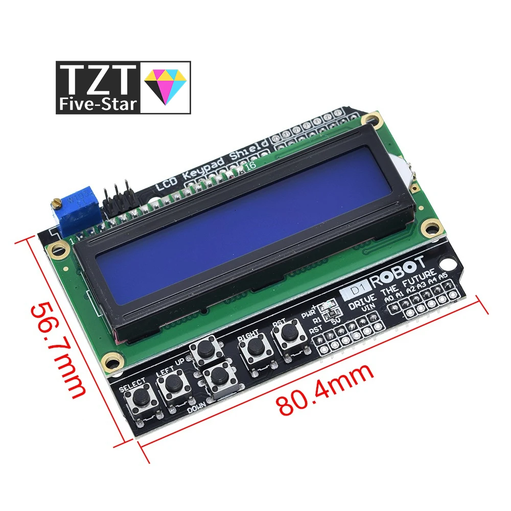 Imagem -02 - Tzt Lcd Teclado Escudo Lcd1602 Lcd 1602 Módulo de Exibição para Arduino Atmega328 Atmega2560 Raspberry pi Uno Tela Azul