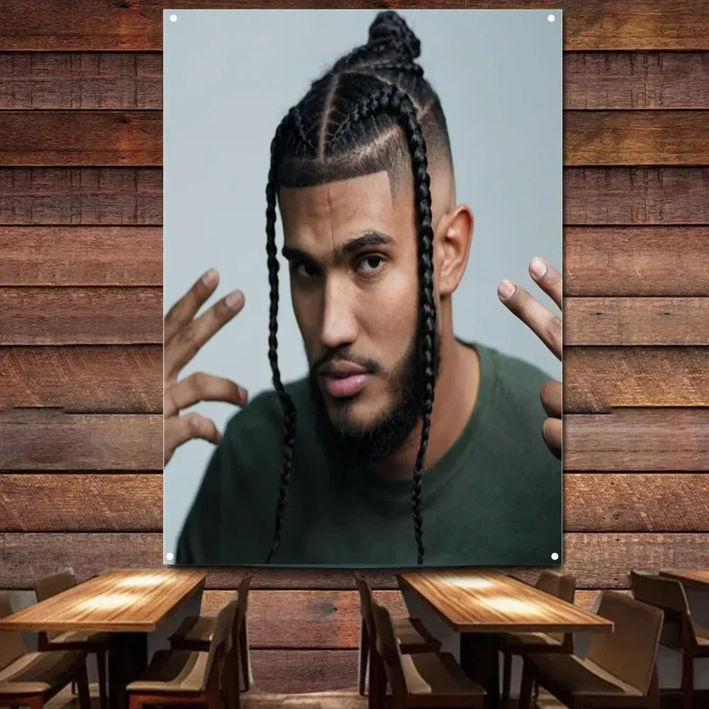 High Fade Hairstyle with Braids for Black Men Poster - Haircut & Shave Wall Art Tapestry Barber Shop Wall Decor Banner & Flag