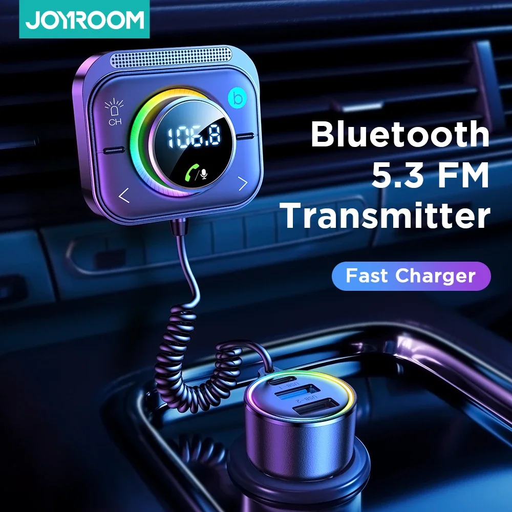 Joyroom Bluetooth 5.3 FM Transmitter AUX Car Adapter Audio FM Transmitter Bass Boost 3 Ports PD&QC 3.0 FM Bluetooth Fast Charger