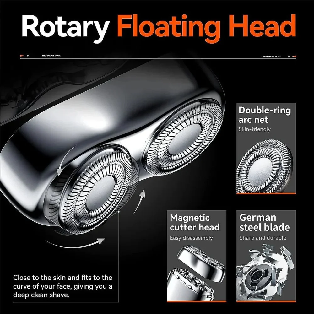 ماكينة حلاقة كهربائية صغيرة برأس مزدوج شفط مغناطيسي للرجال ماكينة حلاقة محمولة مقاومة للماء قابلة لإعادة الشحن عبر USB