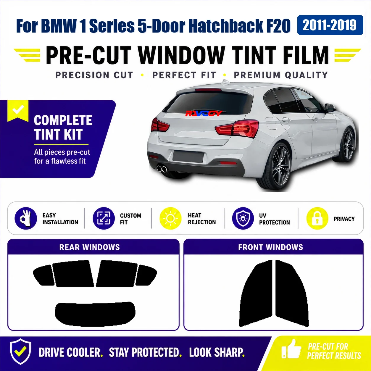 For BMW 1 Series 5-Door Hatchback F20 2011-2019 Precut Tint Film Pro-Grade Front & Rear Window Custom Cut Kit