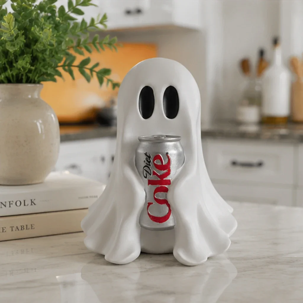 Ghost Soda Can Resin Statue, Spooky Drink Holder Figurine, Dark Gothic Christmas & Halloween Desktop Ornament, Funny Home Decor