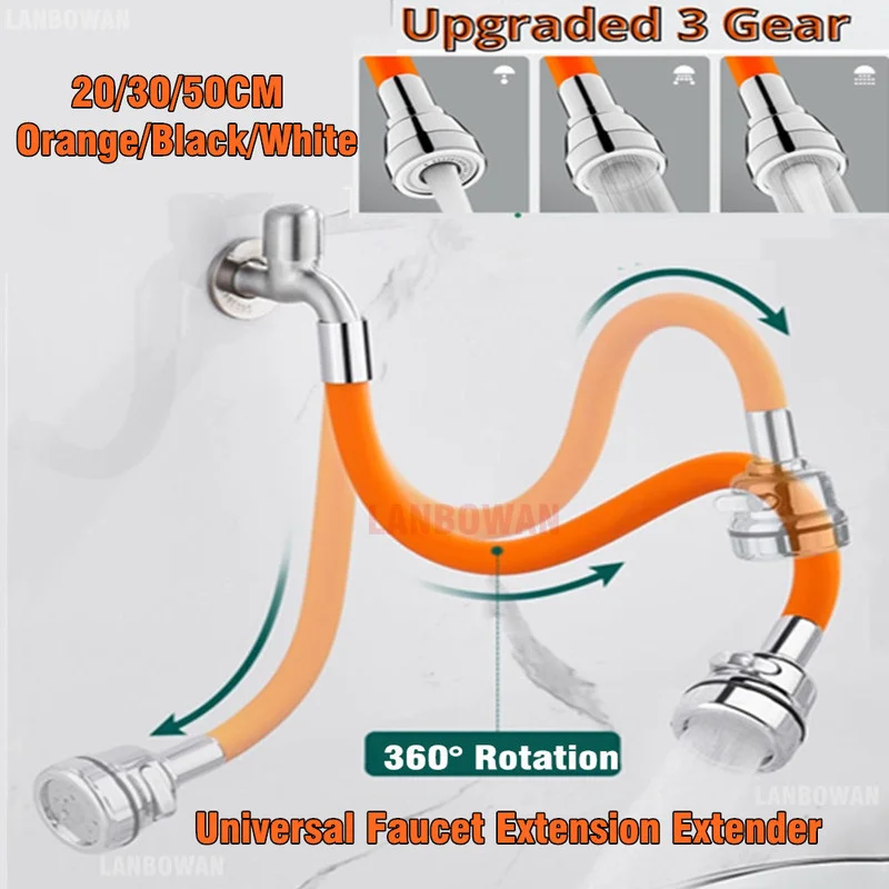 New 3 Mode Universal Kitchen Sink Faucet Extension Extender 360°Free Bending Flexible Hose Water Tap Pipe Extension Tube Adapter