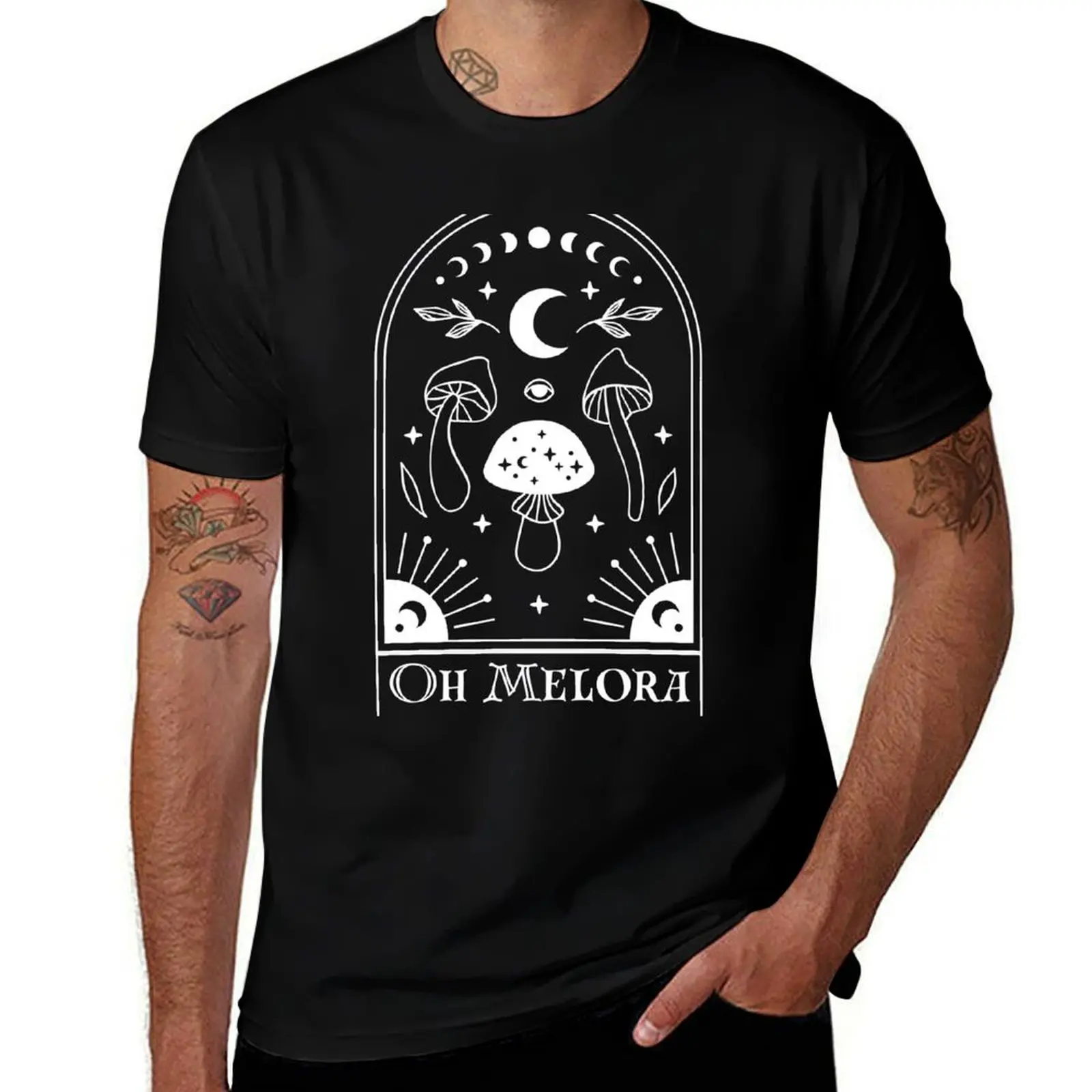 Oh Melora - NADDPOD Tarot Style Mushrooms Moonshine Cybin WHITE T-Shirt Essential Solid Color T-Shirt