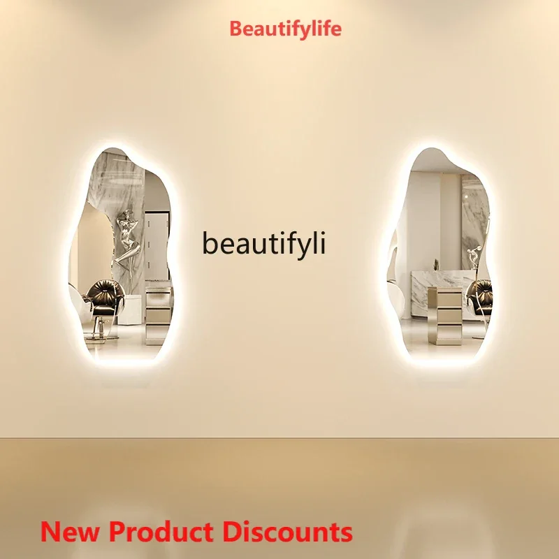 X188 LBarber Shop Mirror Irregular Floor Mirror Hair Salon Dressing Table Hair Salon Wall Mounted Single-Sided Hair Cutting Mirr