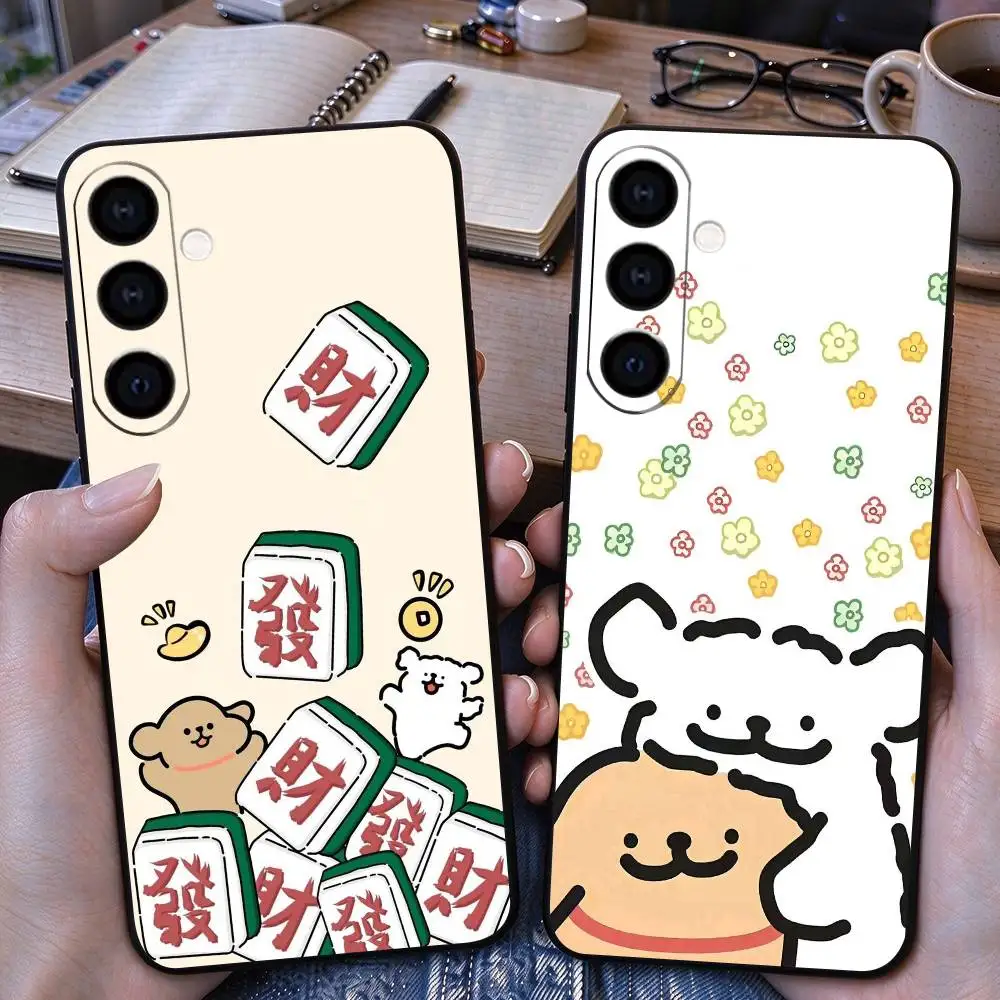 C-Cute cartoon L-Line Dog  Phone Case Black Silicone Soft For Samsung Galaxy A73,A72,A71,A70,A53,A52,A51 Gift