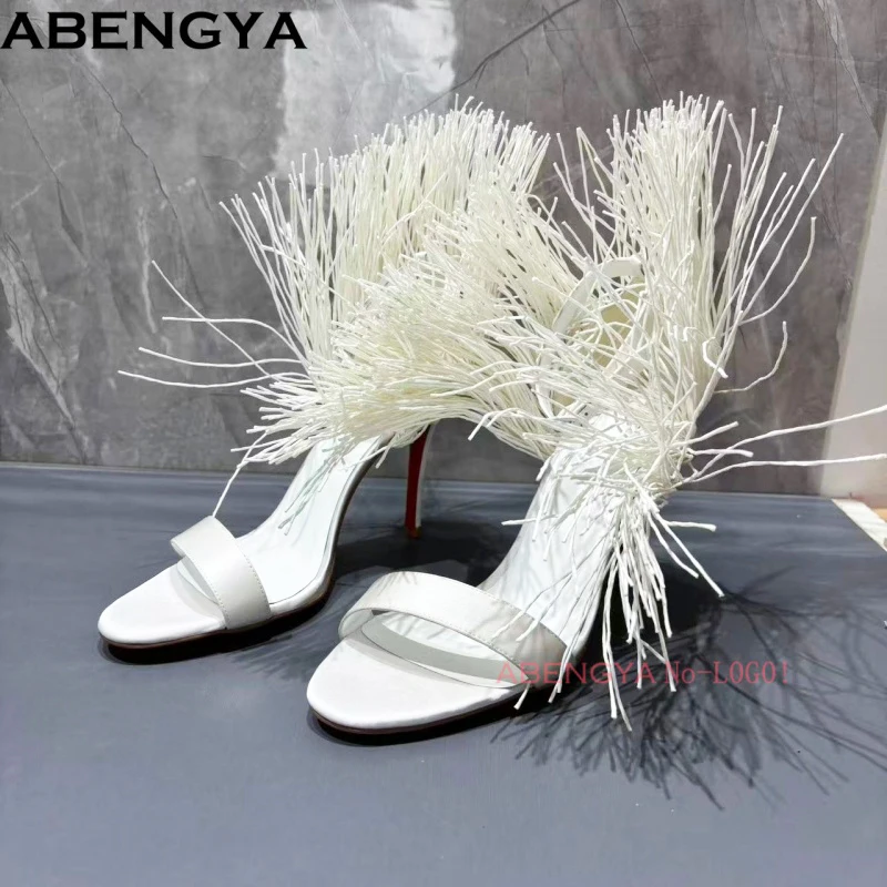 Sexy Satin High Heels Sandals Women Ankle Tassel Decor Party Shoes For Woman Cover Heels Women's Modern Sandalias Mujer 2026