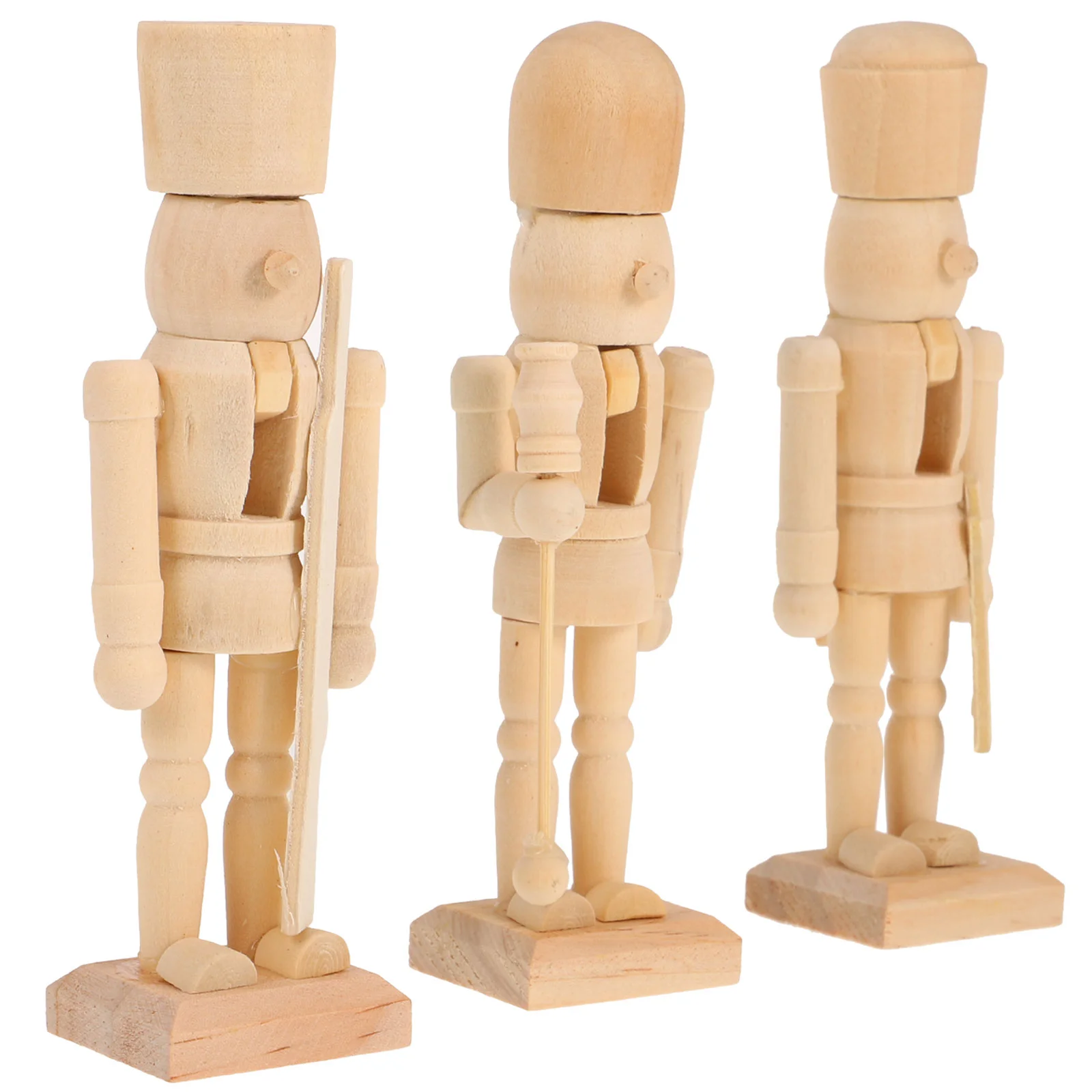 

3 Pcs Puppet White Embryo Walnut Soldier Nutcracker Ornaments Wooden Halloween Banner Indoor