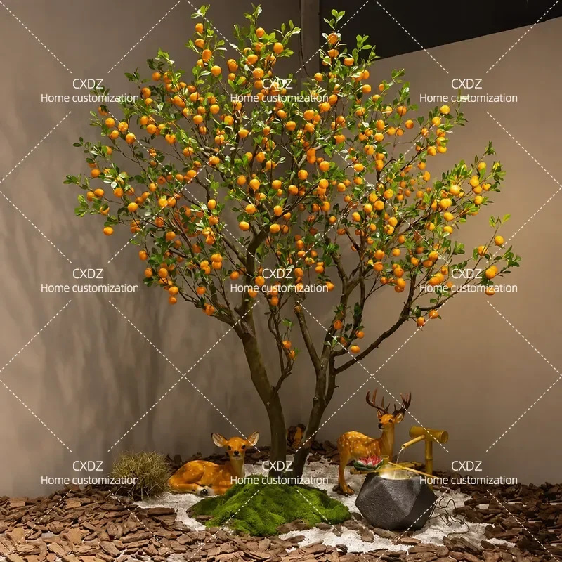 Simulation Orange Tree Indoor Outdoor Decoration New Chinese Style Fake Pomegranate Tree Large Green Plant Landscaping Window