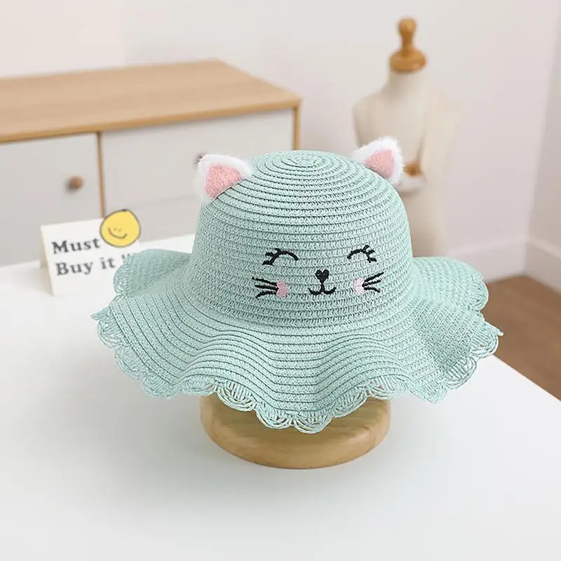 Cute Cartoon Cat Beach Hat 360 Degree All-Round Protection Caps Sun Hat With Bag Matching Straw Pouch Design Sunshade Supplies