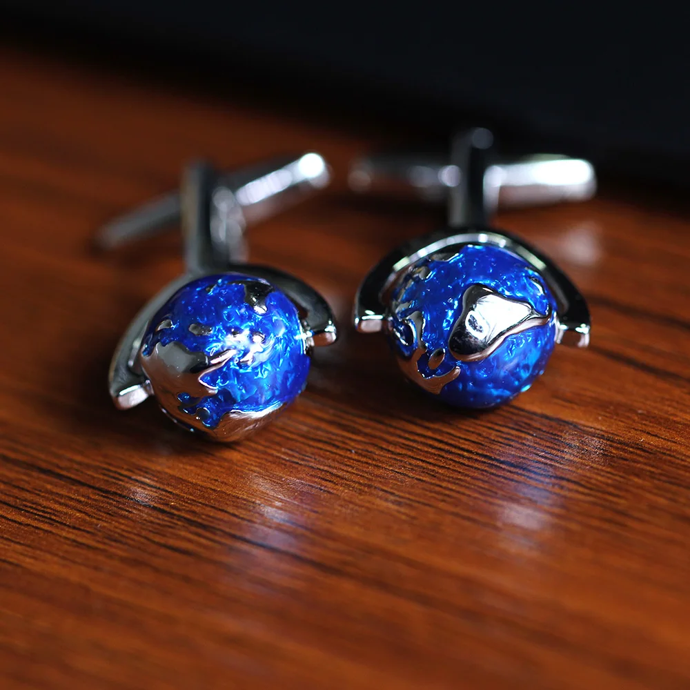 High quality blue rotatable globe men's shirt cufflink sleeve nail French shirt cufflink gift