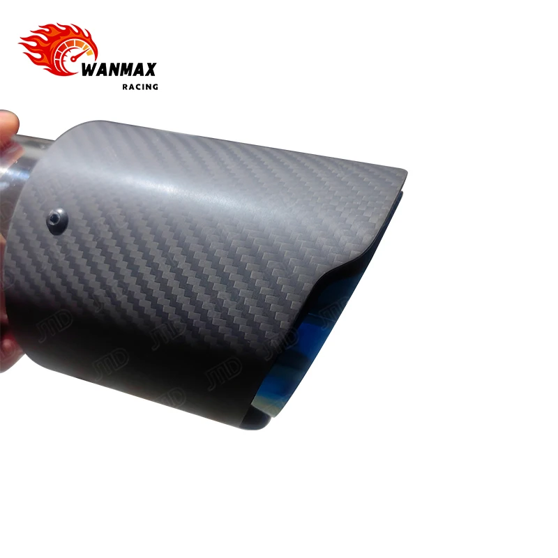 Premium Carbon Fiber Exhaust Muffler Tip Blue Stainless Steel 63mm 76mm 89mm 101mm Universal Auto Tailpipe Extension Nozzle