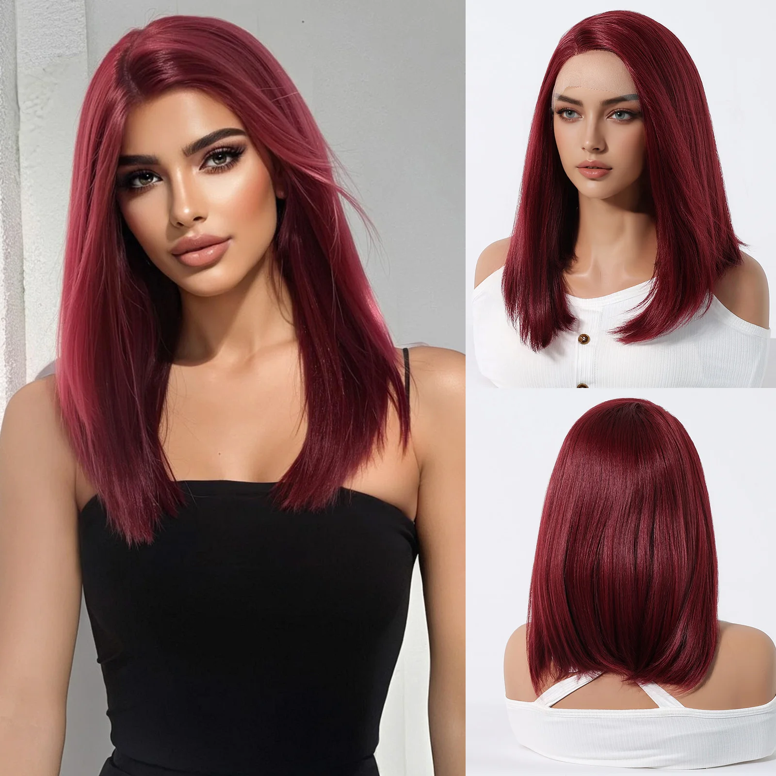 HAIRCUBE الأحمر مستقيم الدانتيل الجبهة بيروكات صناعية للنساء نوبل طويل أنيق الباروكات الشعر اليومي حفلة مقاومة للحرارة الشعر الطبيعي