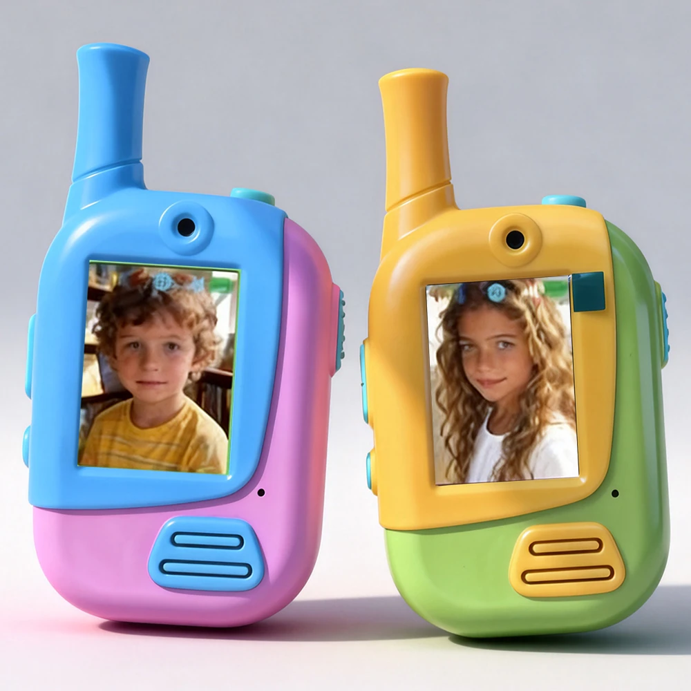 2パック子供用ビデオウォーキートーキー、音声チェンジャーとhdカメラ付き充電式双方向無線機、屋内屋外キャンプハイキング用おもちゃ