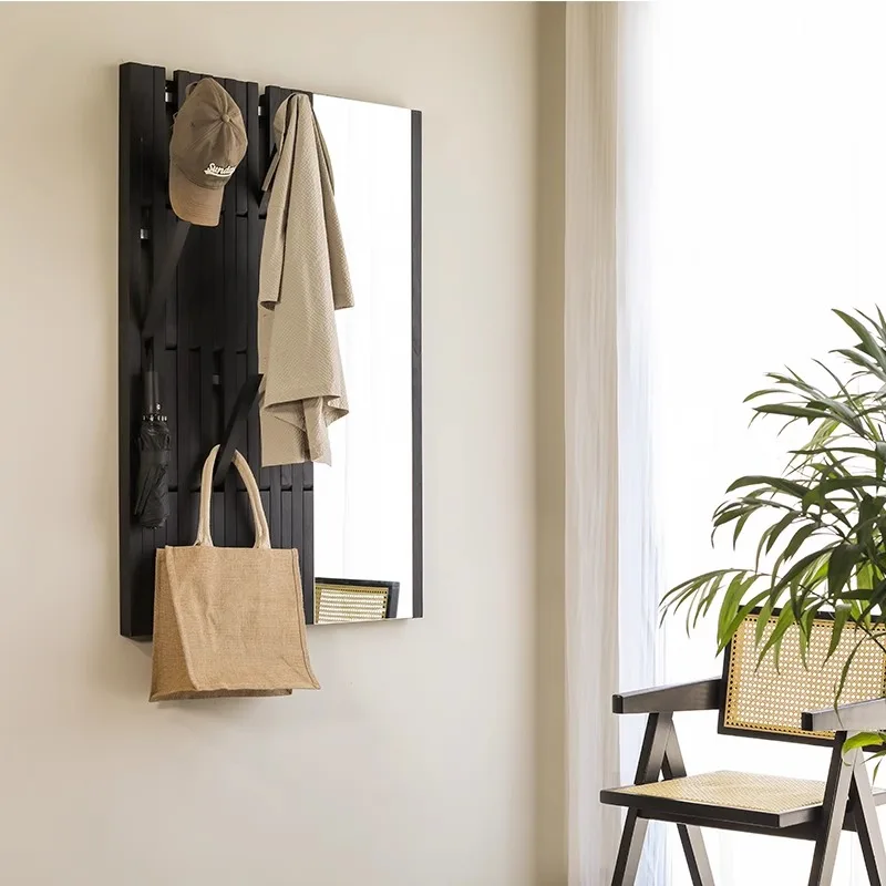 Full-length mirror, hanger integrated entrance mirror, solid wood coat rack, fitting mirror, full-length mirror, household