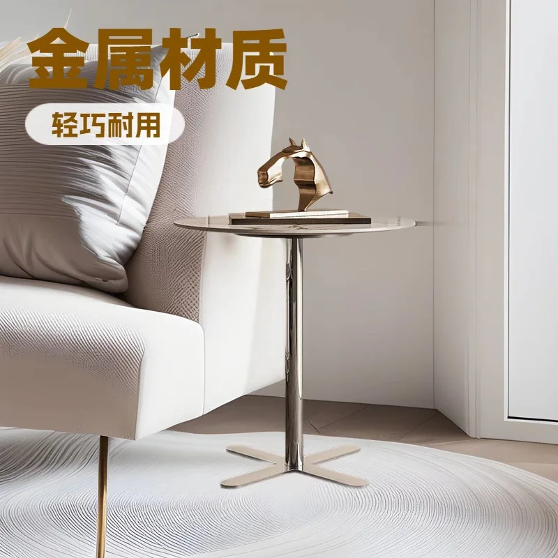 Round marble rock slab edge few modern simple stainless steel living room bedroom bedside rock slab countertop