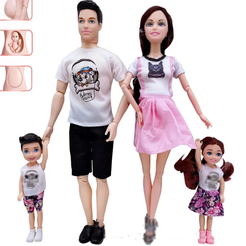 1/6 poupée jouet mode famille poupée ensemble de 4 personnes maman papa enfants 30 cm poupée ensemble complet avec vêtements fille enfants jouer maison jouets cadeau