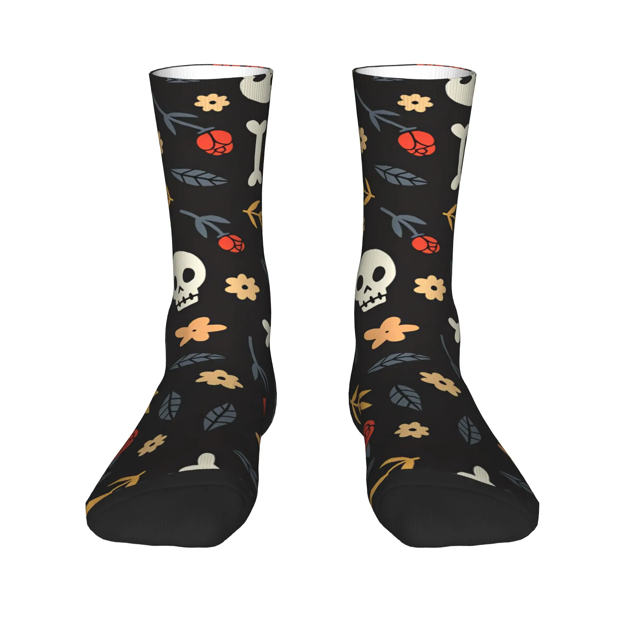 Halloween Skeleton Flower Socks  Modern Stockings Men's Soft Breathable Skateboard Socks Autumn Pattern Anti-Slip Socks
