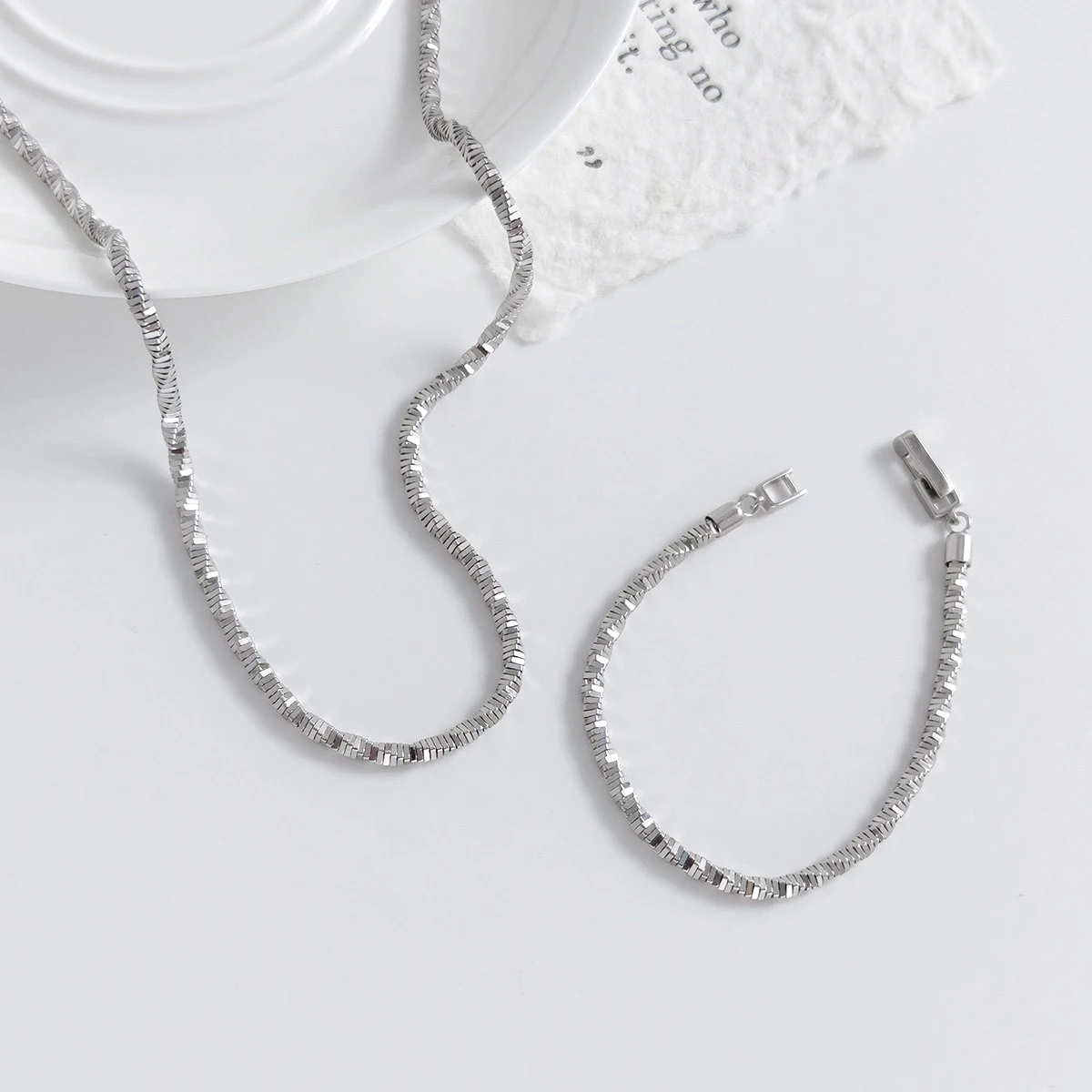 

925 Sterling Silver Wave Buckle Necklace Exquisite Ins Style 16cm Bracelet 39cm Necklace Y02973 Jewelry Woman