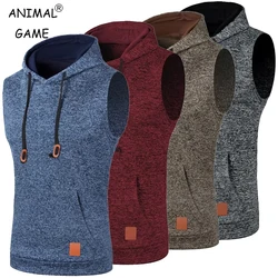 Mens Sleeveless Hooded Sweatshirts Bodybuilding Tank Top Outdoor Breathable Solid Color Gym Vest Sport Streetwear Jacket Coats