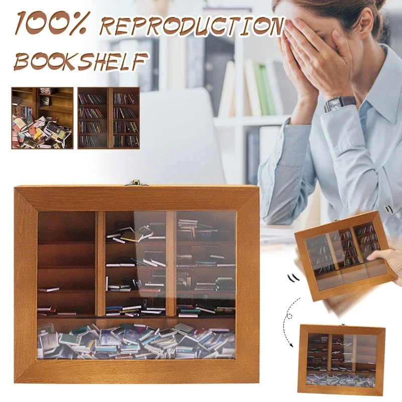 

Wooden Anti-Anxiety Bookshelf Tiny Library Miniature 200 Books Shake Away Your Anxiety Stress Relief Gifts for Family Friends