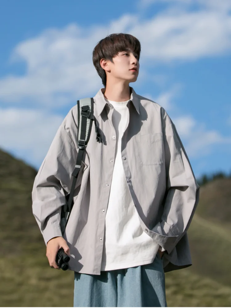 

Loose Fit Long Sve Men's irt Spring Thin Casual Outerwear Simple Design Cotton 00% Youth Faion y Sle