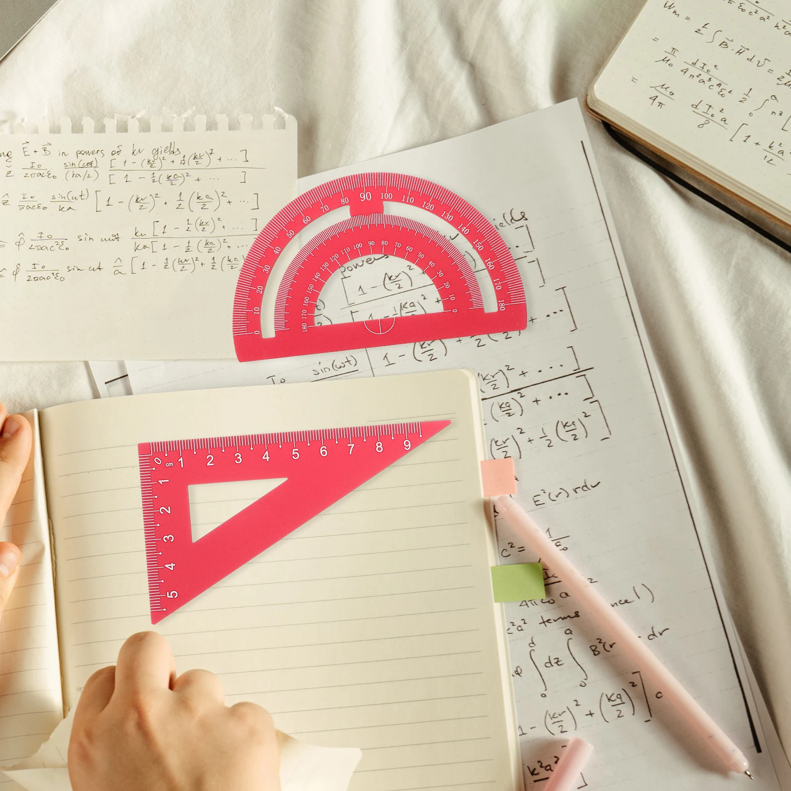 

Metal Ruler Set Geometry Tools Red Color Long Lasting Material Portable Ruler Protractor Triangle Plate Stationery Set Students