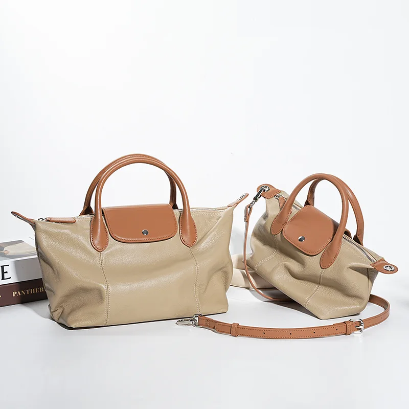 New Style Top Layer Cowhide Fashion Dumpling Bag Commuting Versatile Genuine Leather Large Capacity Handbag for Women