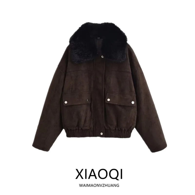 

New 2025 Winter Women's Jaet Versatile Artificial Fur Effect Outerwear Long Sve Zipper Closure Faionable Ladies Coat