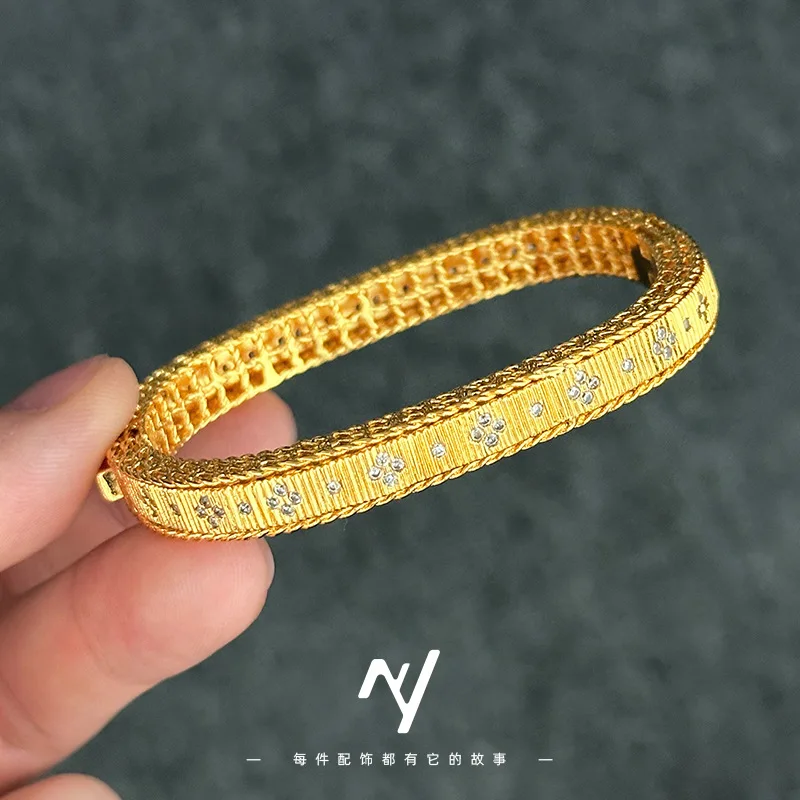 

Cynlo Jewelry Luxury 24K 9999 Pure Gold real gold Light Luxury Italian Brushed Court Style Drill Buckle Bracelet for Women