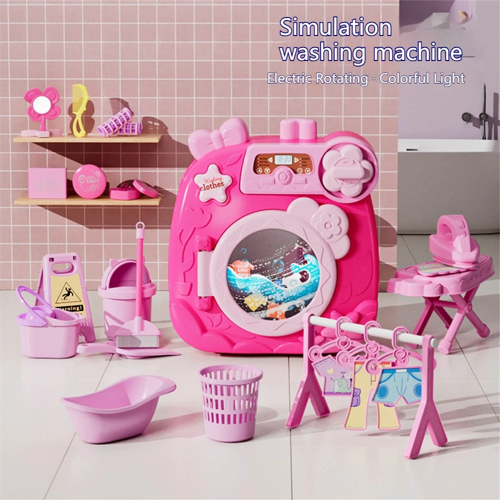 Children's pretend play mini washing machine set drum small appliance cleaning tool girl washing machine toy gift