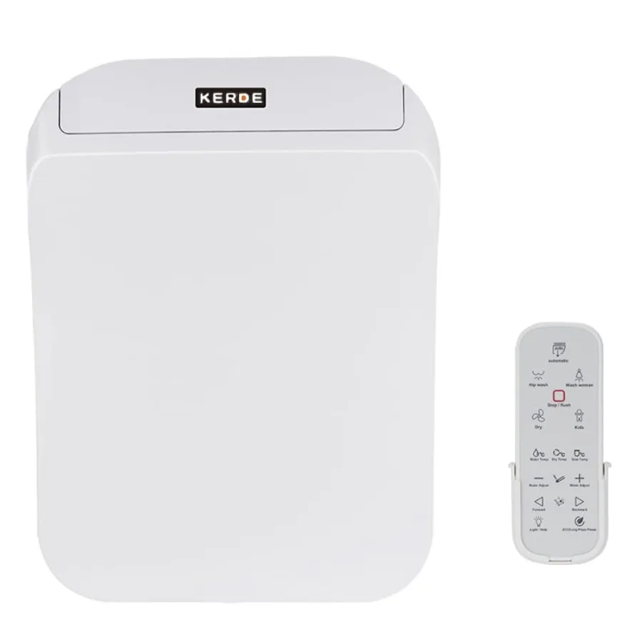 

08A Electric Bidet Toilet Seat for Existing Toilets: White Square Design with Remote Control, Warm Water Cleansing, Heated Seat