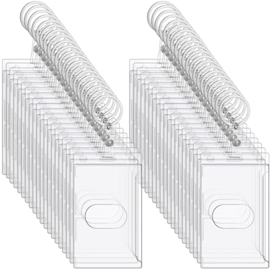 

0 Pack Keychain Card Holder Plastic Heavy Duty Badge Holder Vertical Clear ID Sleeve with Keyring Rigid Fuel Badge Protector wi