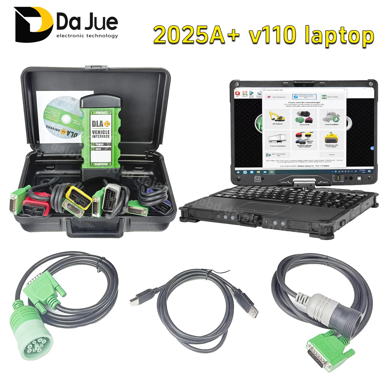 

Диагностический сканер для тяжелых грузовиков для jpro DLA + 2,0, универсальный дизельный диагностический инструмент, оснащенный ноутбуком v110, 2025A