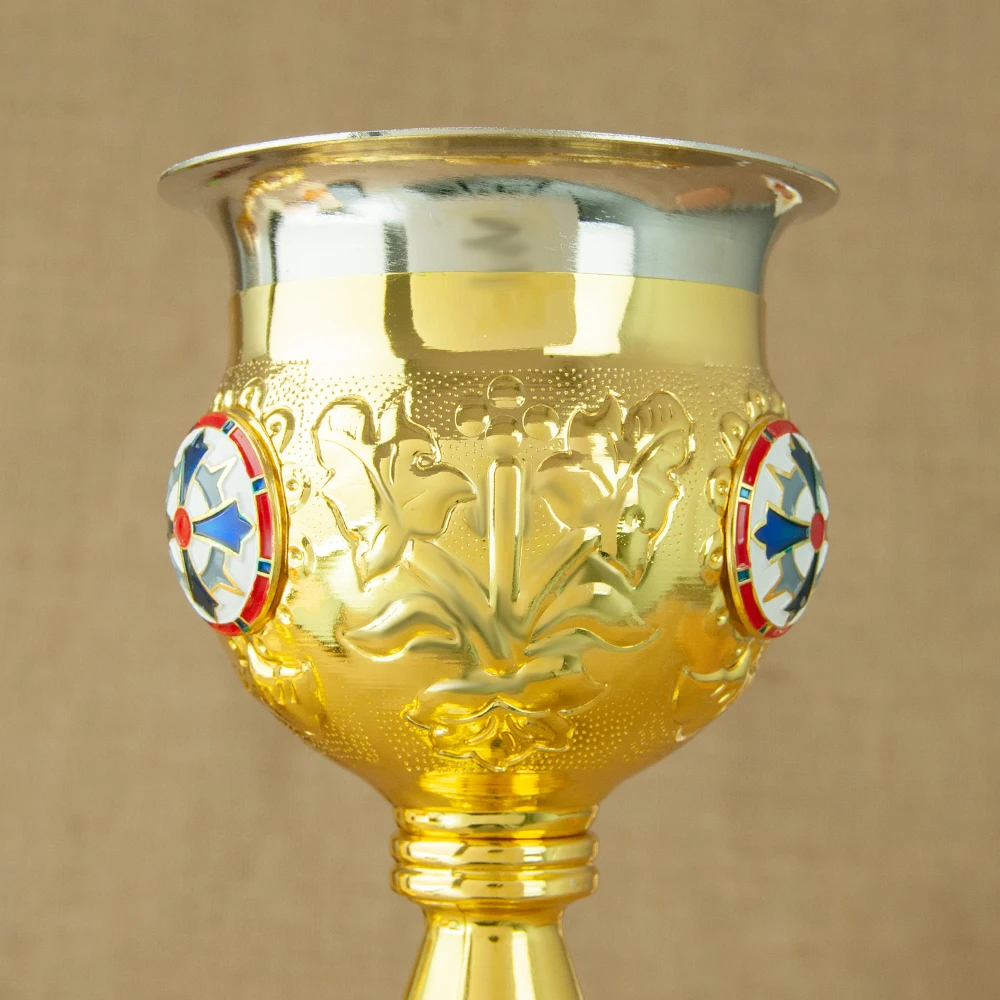 Holy Communion Set Enamel Cross Chalice Prosphora Holder Cross Spear Spoon Complete Liturgical Vessel Kit Church Worship Gift Fo