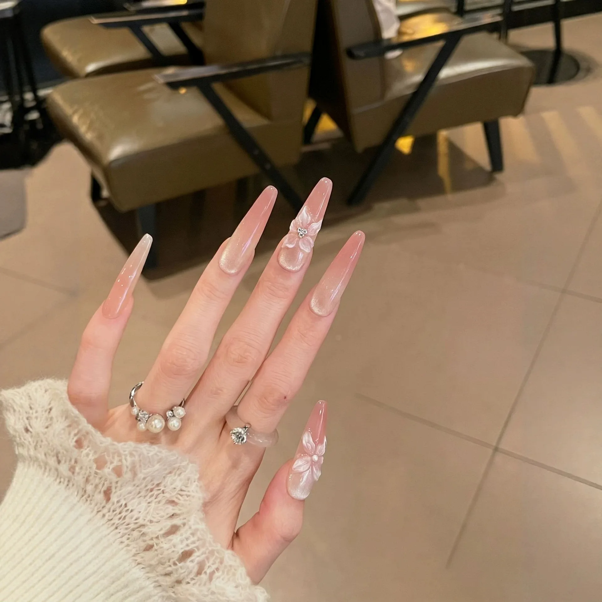 Derisen [Western Style] French Glass Cat's Eye Nail Art Ice Crack Three-dimensional Carving Wearing Nail Purely Handmade