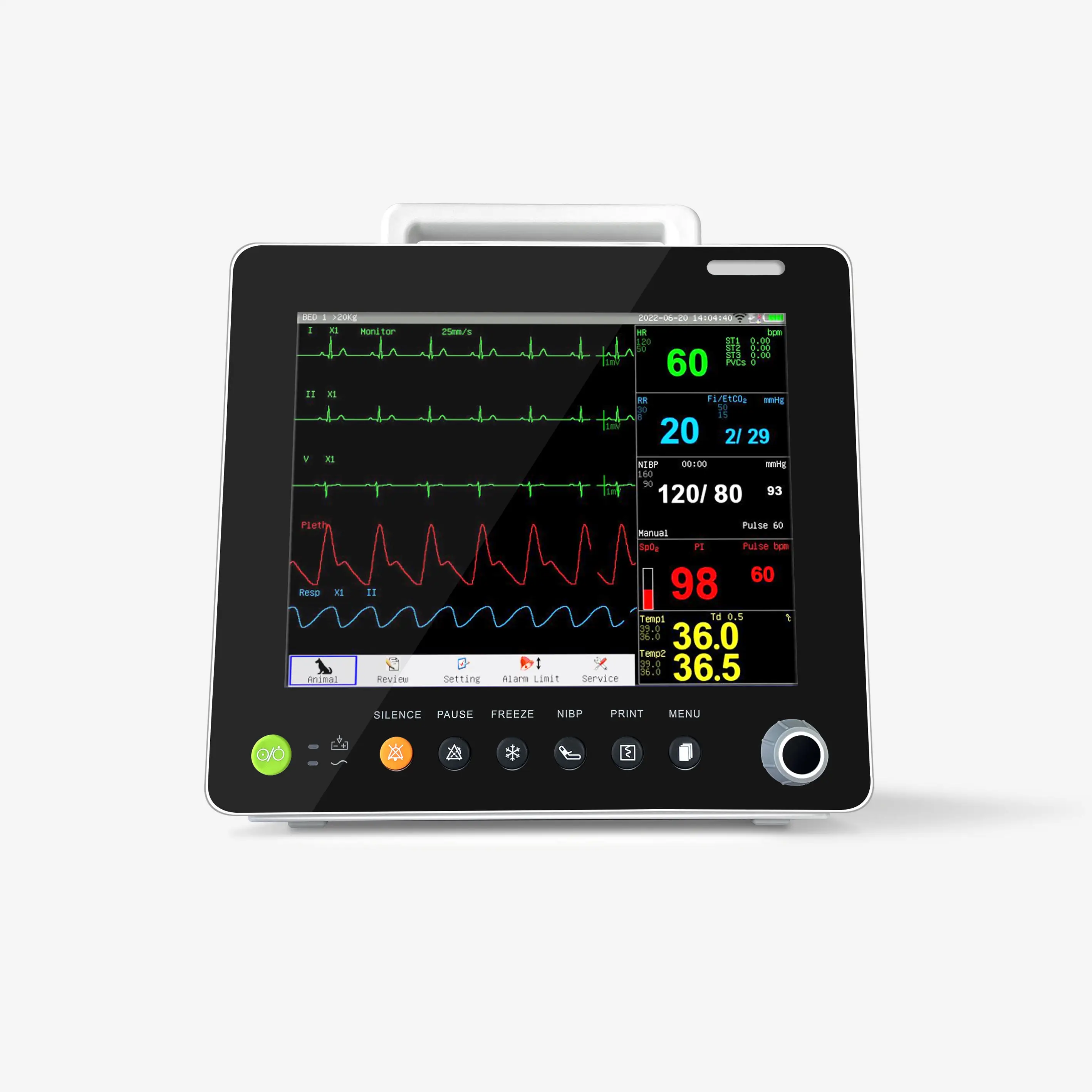 Portable SF12C Veterinary Monitor for Dogs Cats Rabbits-CE Certified Class II Medical Device 1-Year Warranty Eco-Friendly for