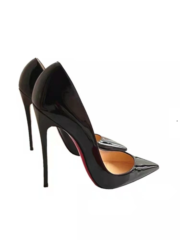 2025 New Black 12cm High Heels Classic Thin Heels Sexy Shallow Mouth Fashion Commuter Large Single Shoes 33-50 image 6