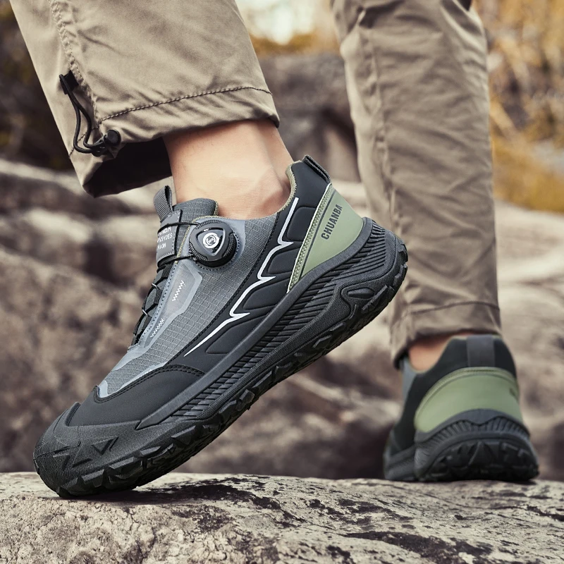 Platform Men's Hiking Shoes Anti-Slip Durable Leather Trekking Shoes Man Camping Mountain Shoes Men Comfort Outdoor Work Sneaker