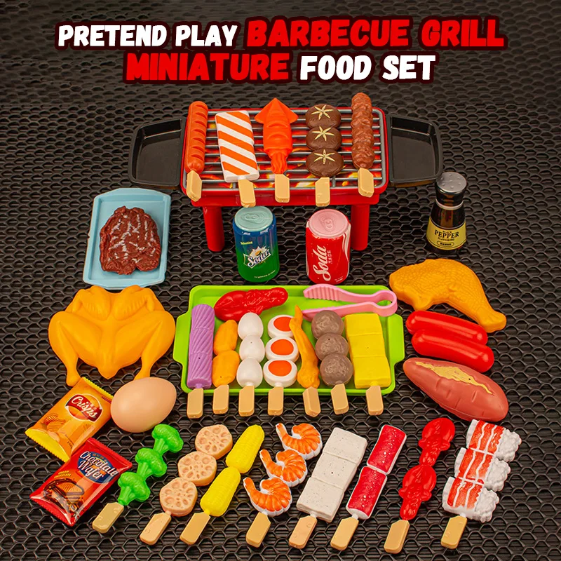 

Kids Kitchen Pretend Play Food Set Miniature Barbecue Grill BBQ Set Cookware Oven Cooking Play House Education Toys for Kids