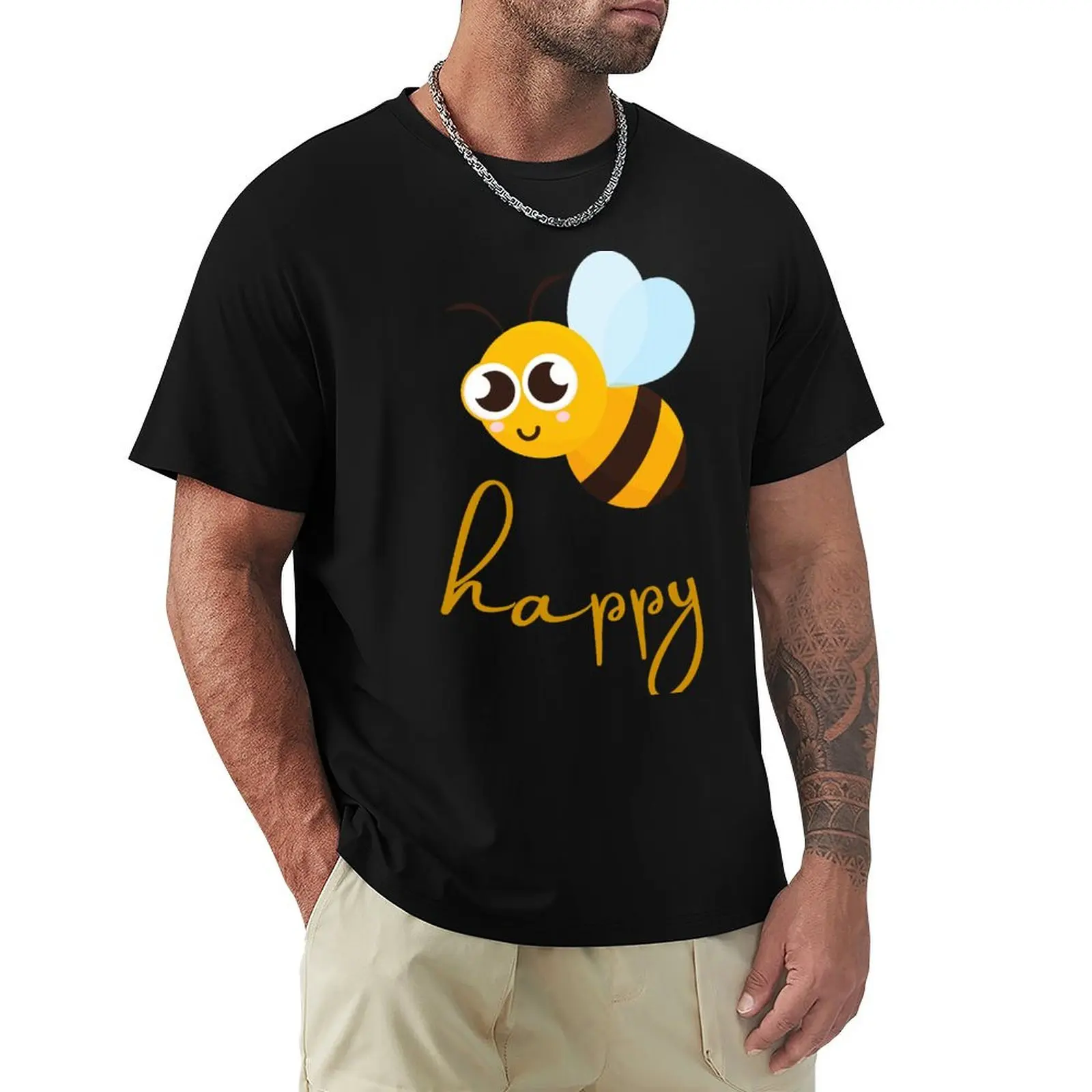 Cute Wholesome Bee, Bee Happy T-Shirt summer tops sublime vintage clothes cotton t shirt men