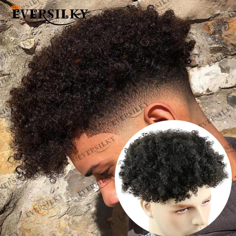 

Natural Hairline Afo Kinky Curly Toupee for Men Indian Virgin Human Hair Prosthesis System Durable Full Skin PU Base Male Wigs