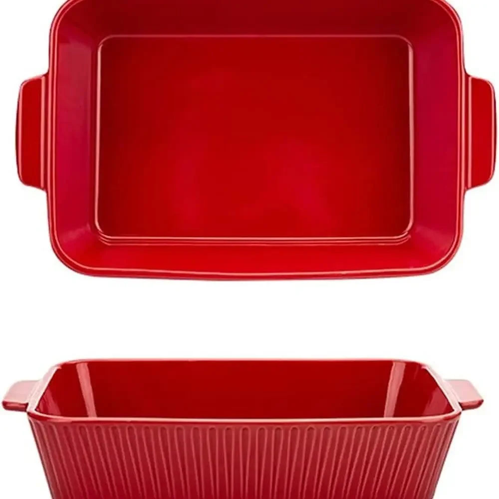 

Red Rectangular Ceramic Baking Dish Set, 47oz, 2-Pack, Ideal for Roasting, Casseroles, and Baking